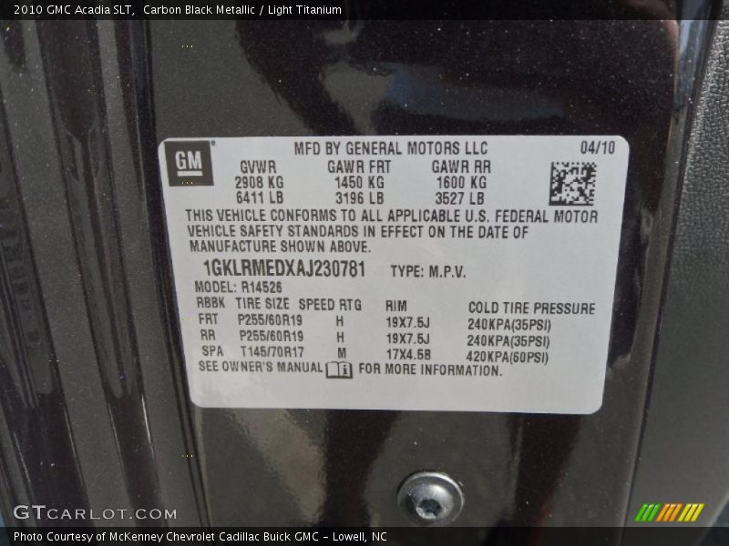 Carbon Black Metallic / Light Titanium 2010 GMC Acadia SLT