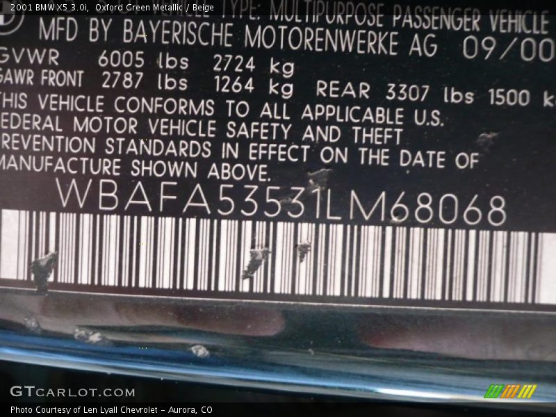 Oxford Green Metallic / Beige 2001 BMW X5 3.0i