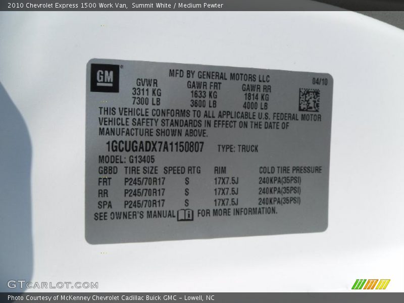 Summit White / Medium Pewter 2010 Chevrolet Express 1500 Work Van