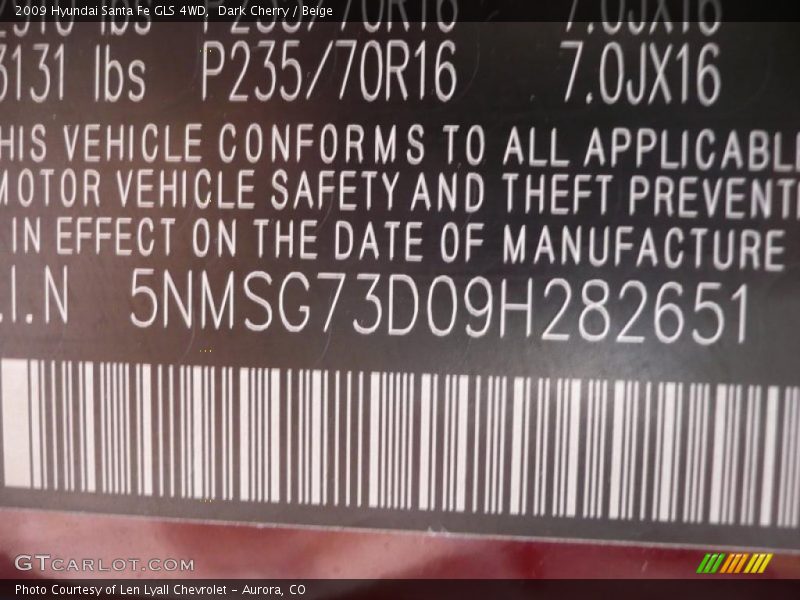 Dark Cherry / Beige 2009 Hyundai Santa Fe GLS 4WD