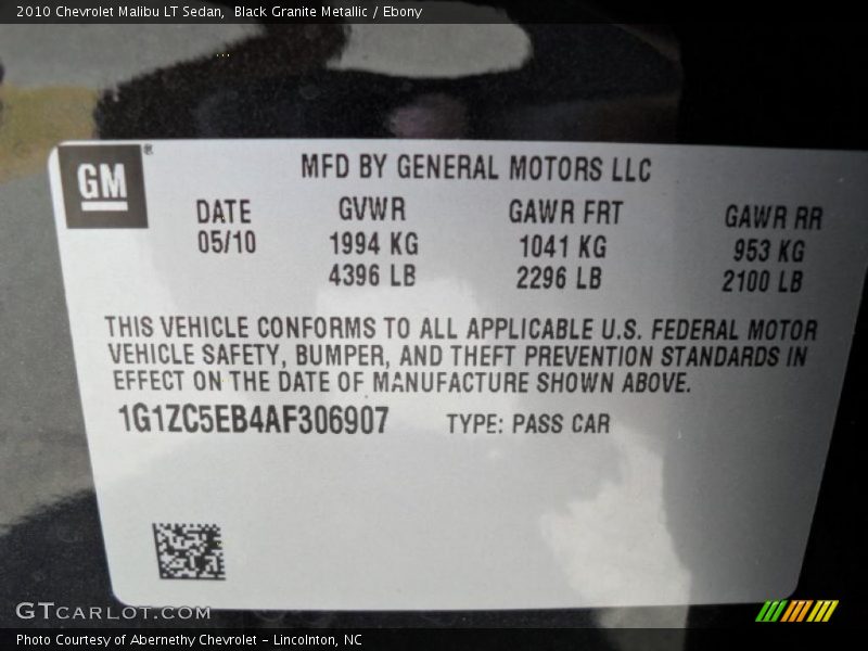 Black Granite Metallic / Ebony 2010 Chevrolet Malibu LT Sedan