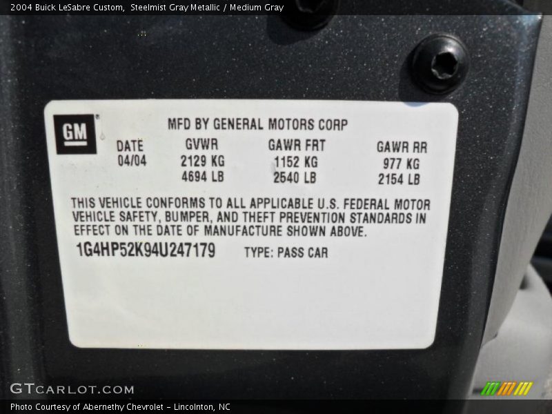 Steelmist Gray Metallic / Medium Gray 2004 Buick LeSabre Custom