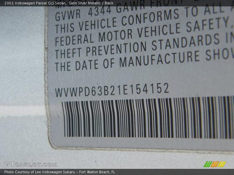 Satin Silver Metallic / Black 2001 Volkswagen Passat GLS Sedan