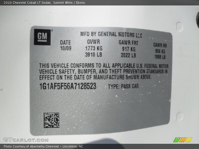 Summit White / Ebony 2010 Chevrolet Cobalt LT Sedan