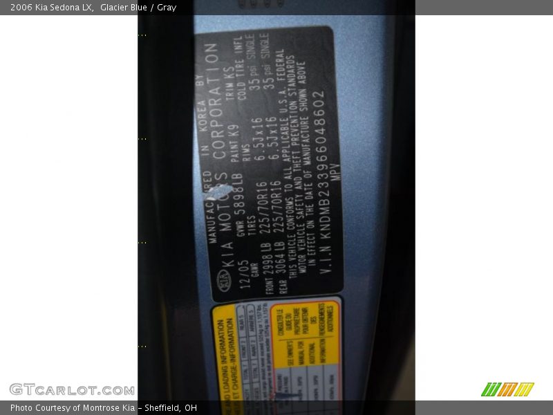 Glacier Blue / Gray 2006 Kia Sedona LX