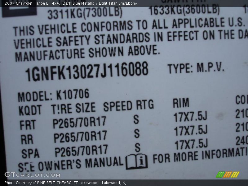 Dark Blue Metallic / Light Titanium/Ebony 2007 Chevrolet Tahoe LT 4x4