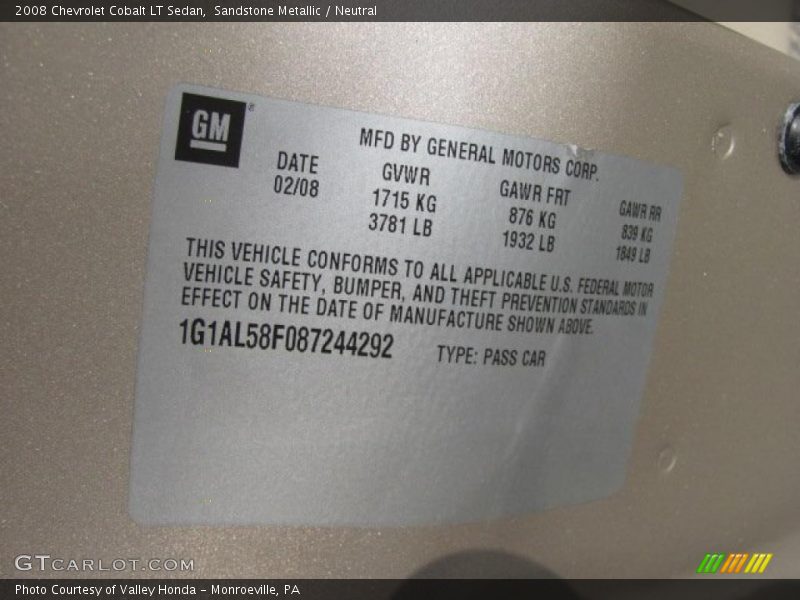 Sandstone Metallic / Neutral 2008 Chevrolet Cobalt LT Sedan