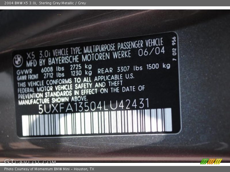 Sterling Grey Metallic / Grey 2004 BMW X5 3.0i