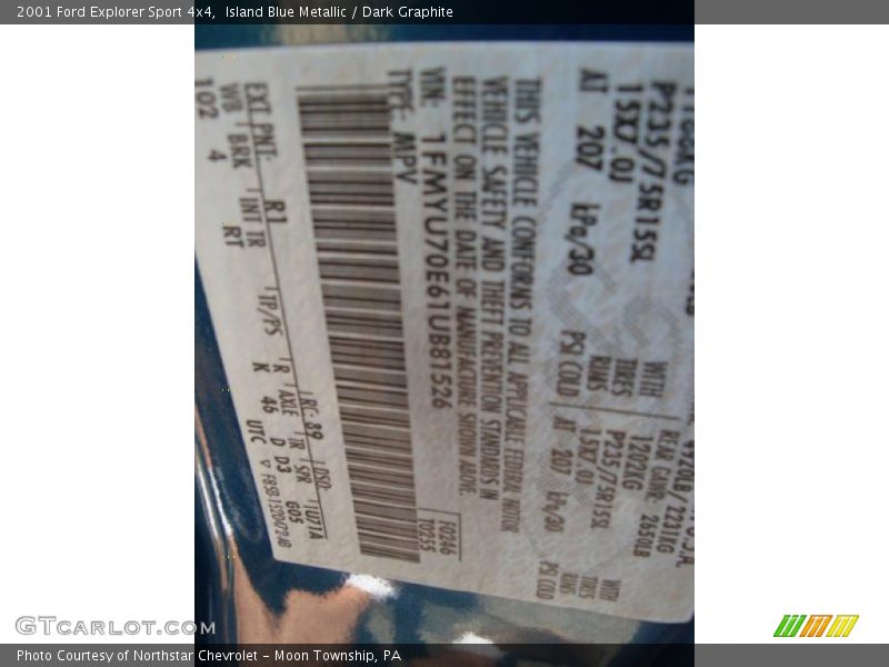 Island Blue Metallic / Dark Graphite 2001 Ford Explorer Sport 4x4