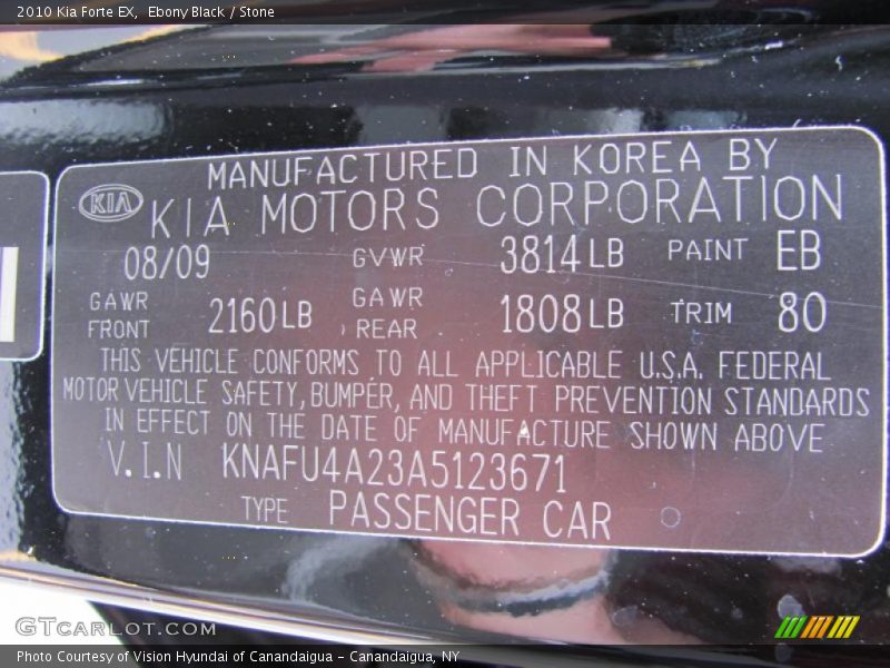 Ebony Black / Stone 2010 Kia Forte EX