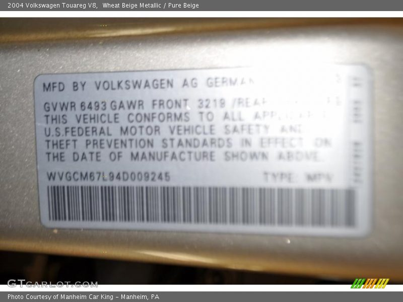 Wheat Beige Metallic / Pure Beige 2004 Volkswagen Touareg V8