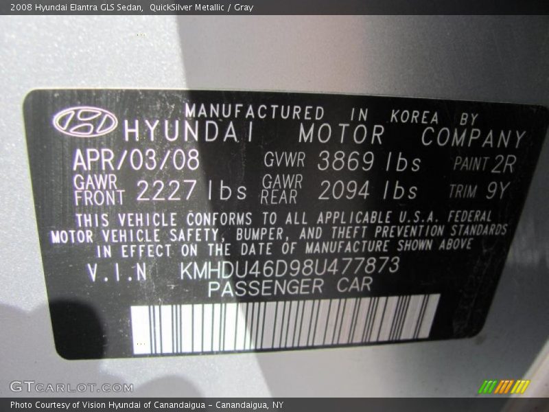 QuickSilver Metallic / Gray 2008 Hyundai Elantra GLS Sedan