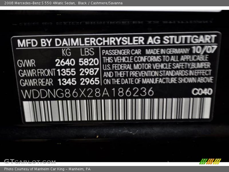 Black / Cashmere/Savanna 2008 Mercedes-Benz S 550 4Matic Sedan