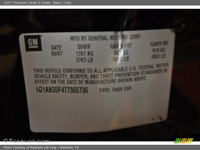 Black / Gray 2007 Chevrolet Cobalt LS Sedan