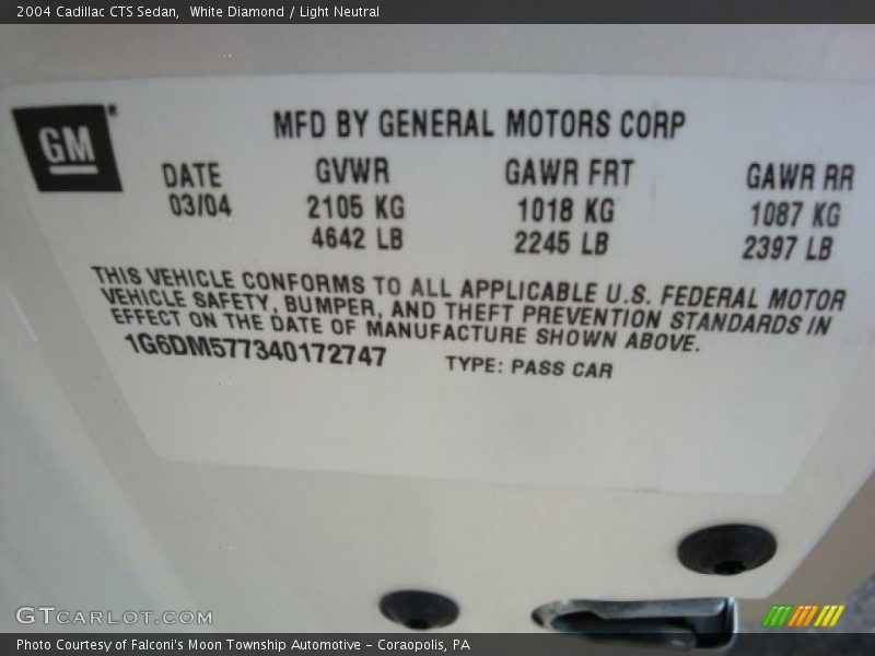 White Diamond / Light Neutral 2004 Cadillac CTS Sedan