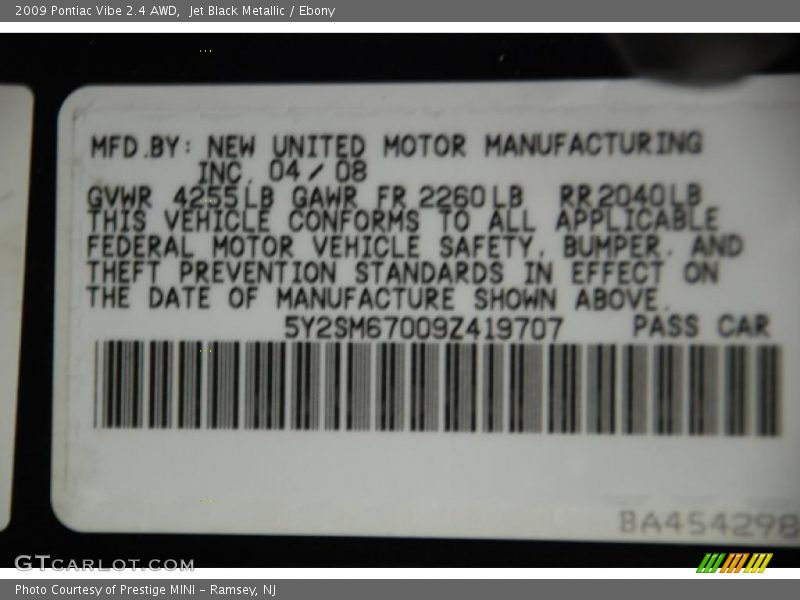 Jet Black Metallic / Ebony 2009 Pontiac Vibe 2.4 AWD