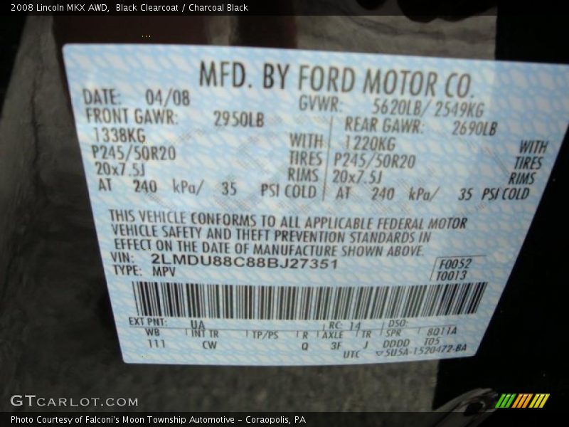 Black Clearcoat / Charcoal Black 2008 Lincoln MKX AWD