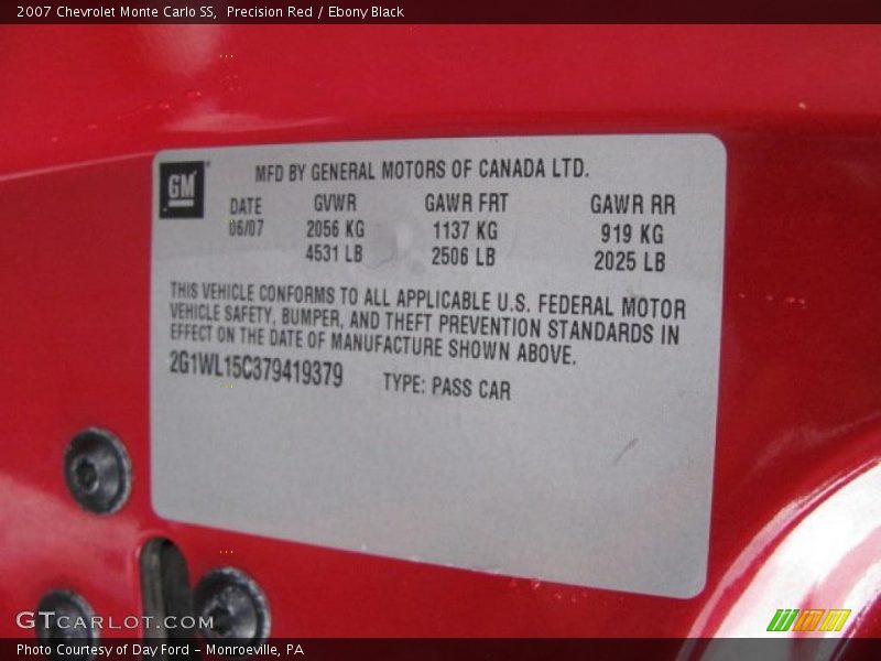 Precision Red / Ebony Black 2007 Chevrolet Monte Carlo SS