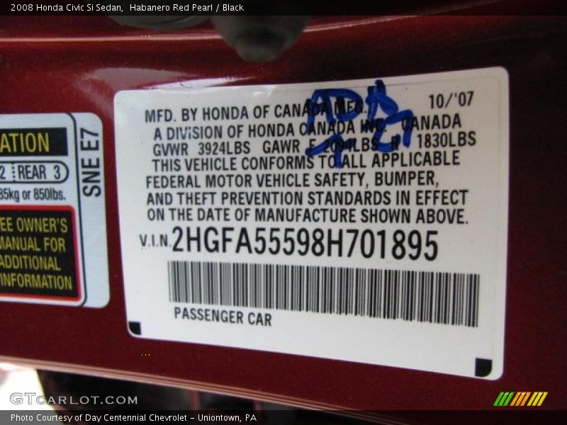 Habanero Red Pearl / Black 2008 Honda Civic Si Sedan