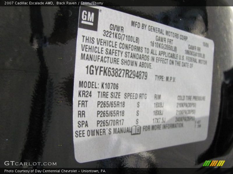 Black Raven / Ebony/Ebony 2007 Cadillac Escalade AWD