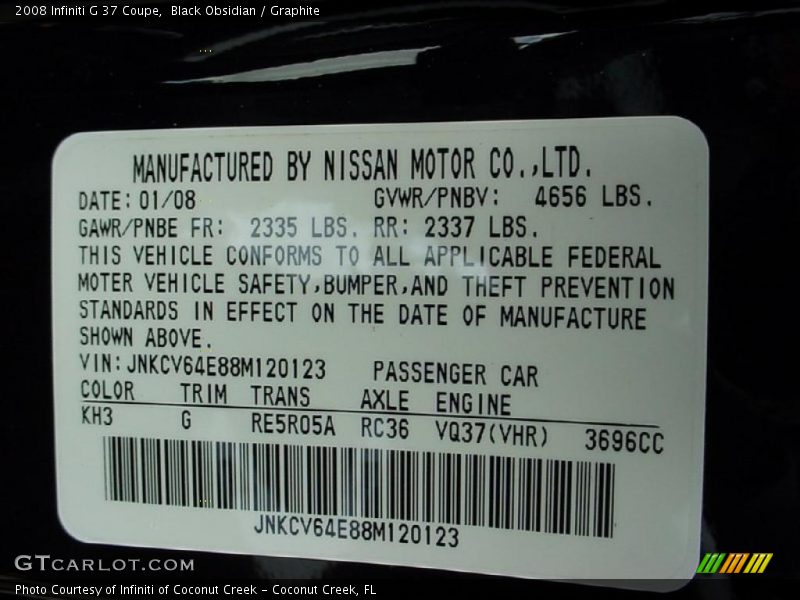 Black Obsidian / Graphite 2008 Infiniti G 37 Coupe