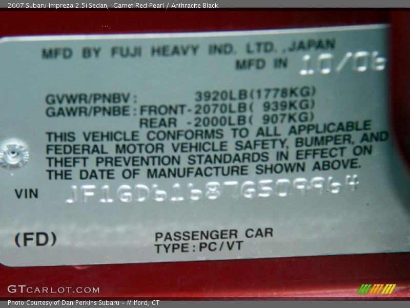 Garnet Red Pearl / Anthracite Black 2007 Subaru Impreza 2.5i Sedan