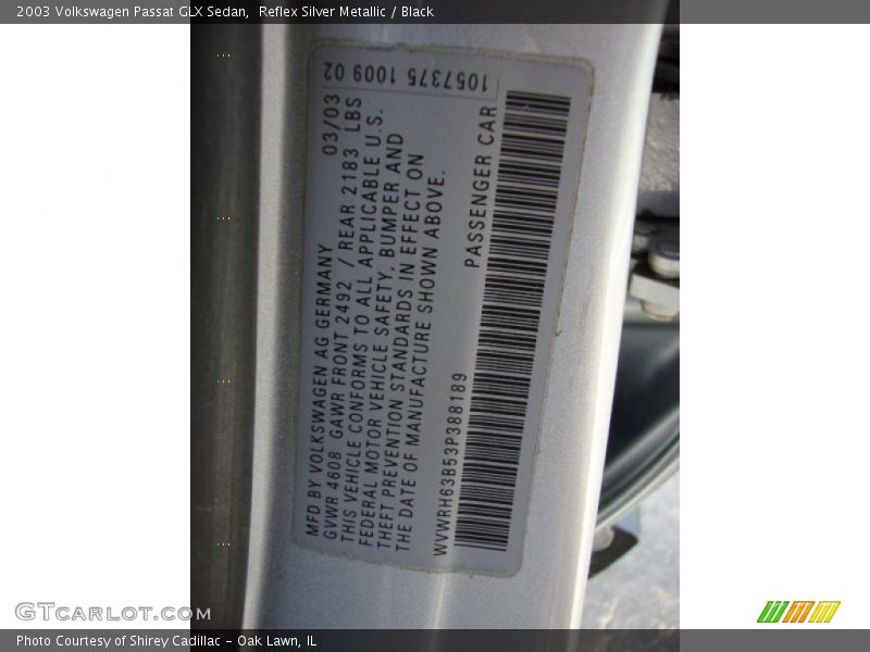 Reflex Silver Metallic / Black 2003 Volkswagen Passat GLX Sedan