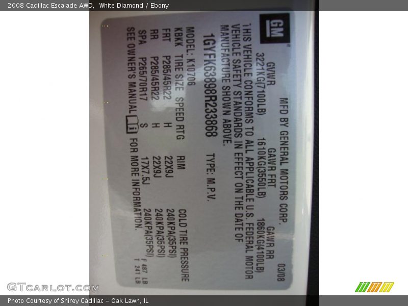 White Diamond / Ebony 2008 Cadillac Escalade AWD