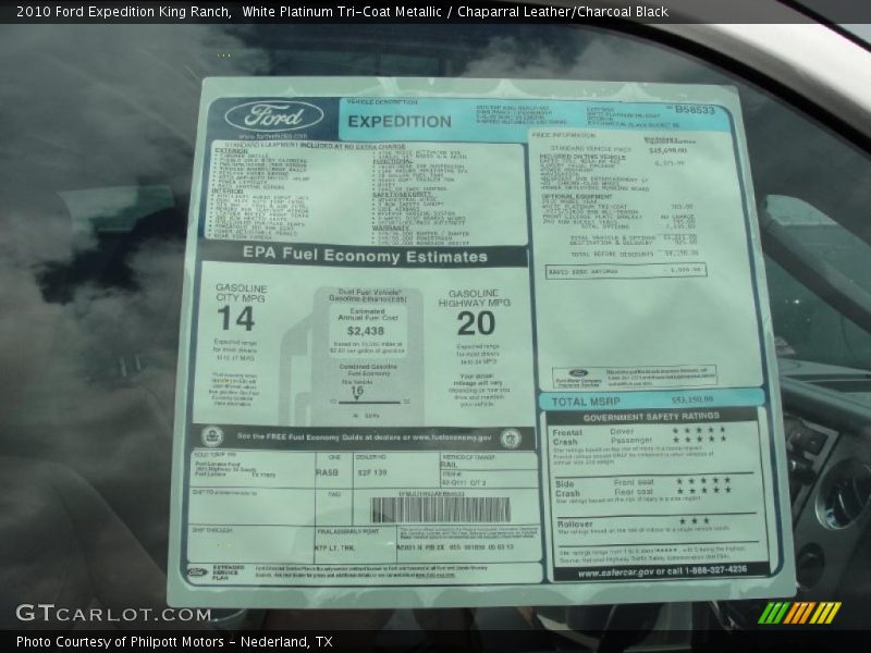 White Platinum Tri-Coat Metallic / Chaparral Leather/Charcoal Black 2010 Ford Expedition King Ranch