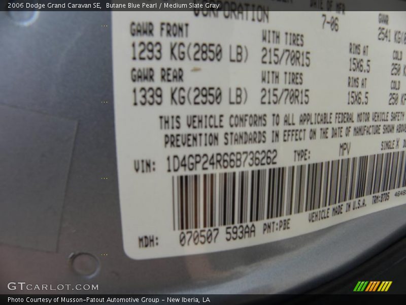 Butane Blue Pearl / Medium Slate Gray 2006 Dodge Grand Caravan SE