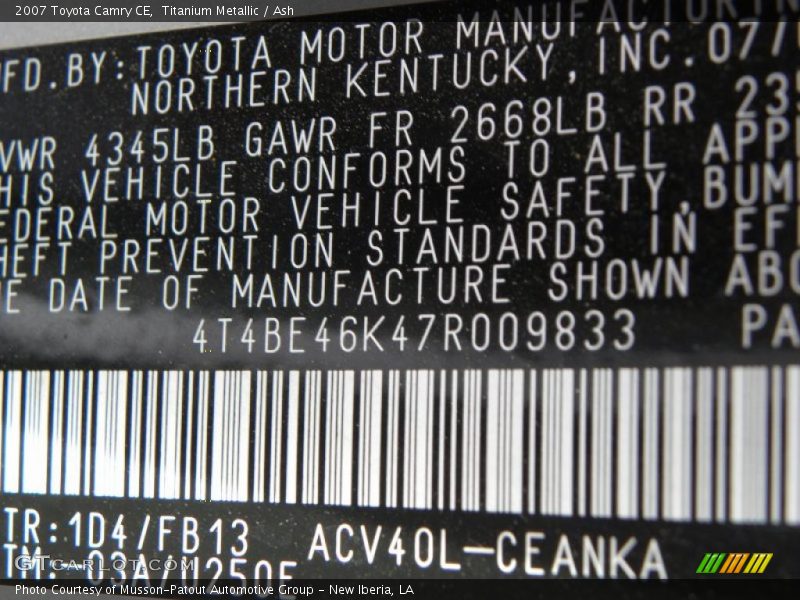 Titanium Metallic / Ash 2007 Toyota Camry CE