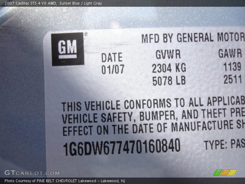 Sunset Blue / Light Gray 2007 Cadillac STS 4 V6 AWD