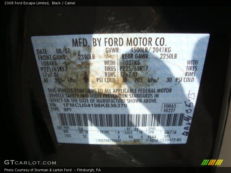 Black / Camel 2008 Ford Escape Limited