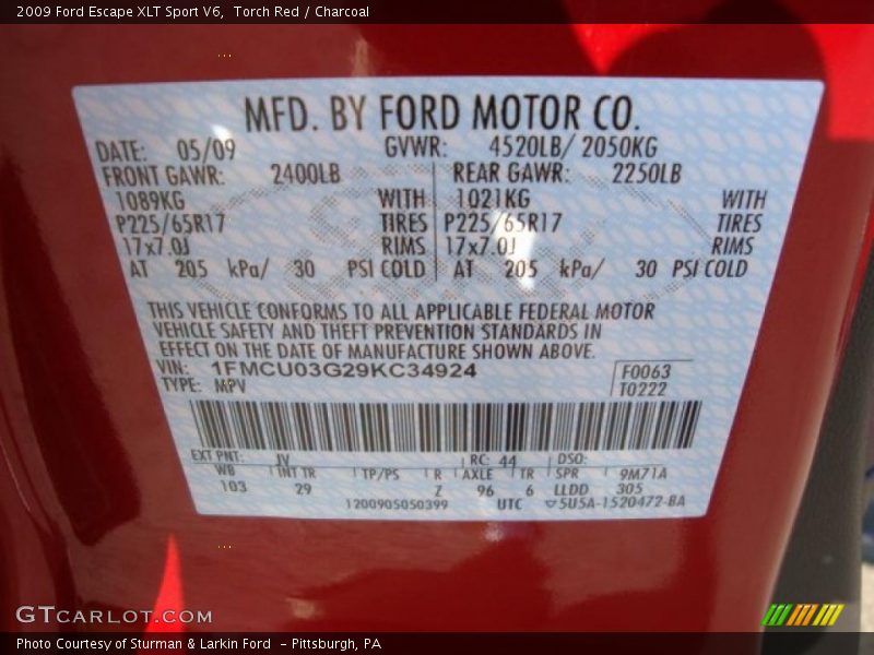 Torch Red / Charcoal 2009 Ford Escape XLT Sport V6
