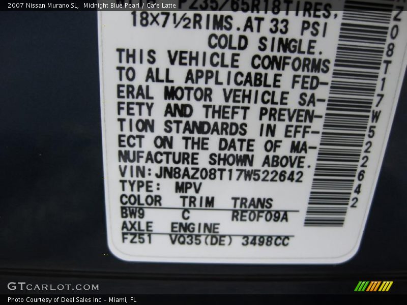 Midnight Blue Pearl / Cafe Latte 2007 Nissan Murano SL