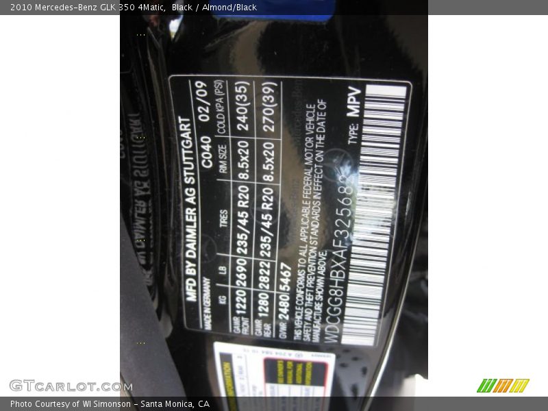 Black / Almond/Black 2010 Mercedes-Benz GLK 350 4Matic