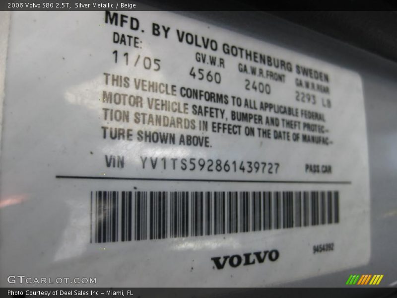 Silver Metallic / Beige 2006 Volvo S80 2.5T