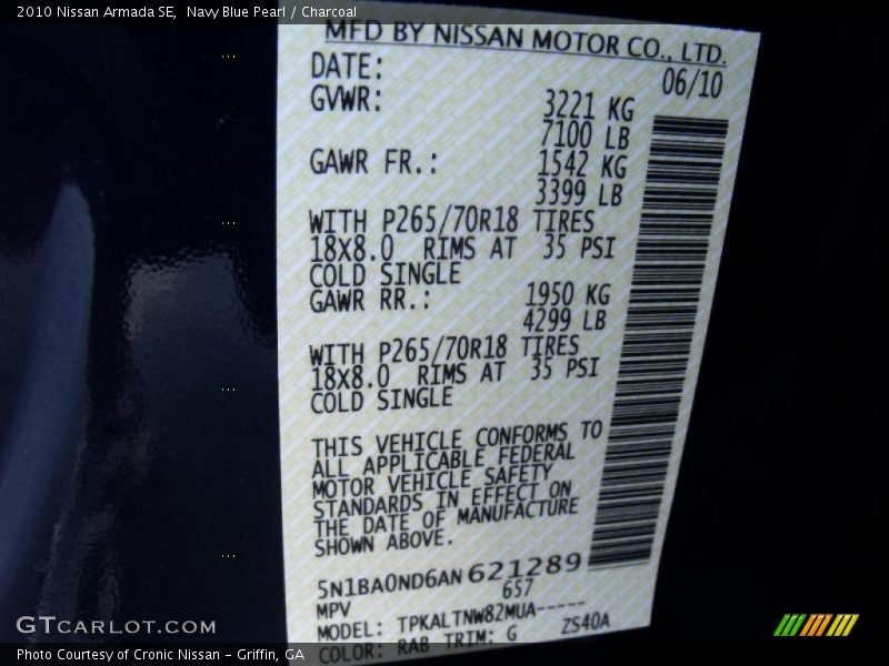 Navy Blue Pearl / Charcoal 2010 Nissan Armada SE