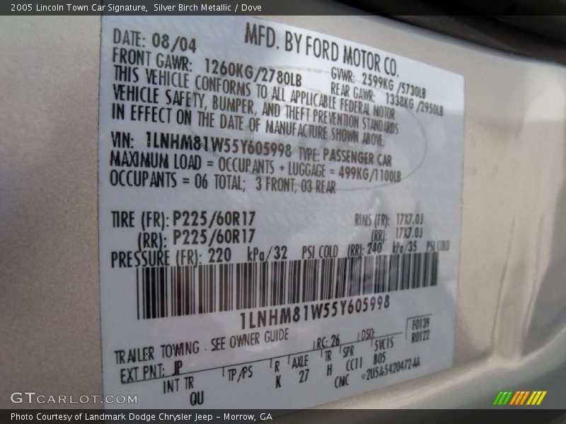 Silver Birch Metallic / Dove 2005 Lincoln Town Car Signature