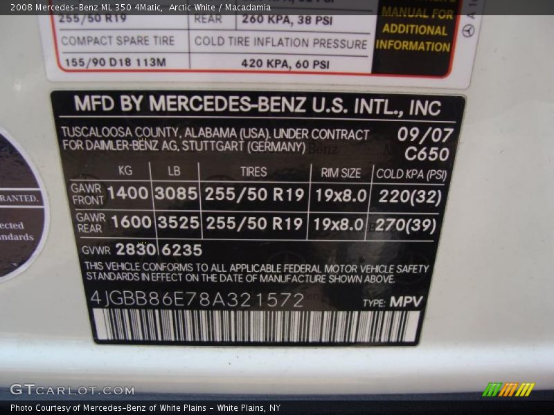 Arctic White / Macadamia 2008 Mercedes-Benz ML 350 4Matic