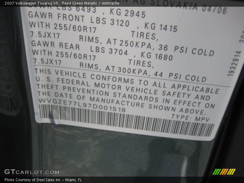 Reed Green Metallic / Anthracite 2007 Volkswagen Touareg V6