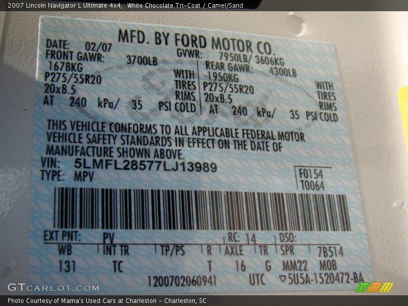 White Chocolate Tri-Coat / Camel/Sand 2007 Lincoln Navigator L Ultimate 4x4