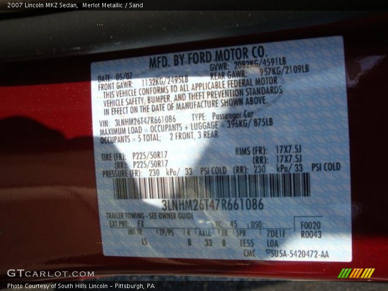 Merlot Metallic / Sand 2007 Lincoln MKZ Sedan