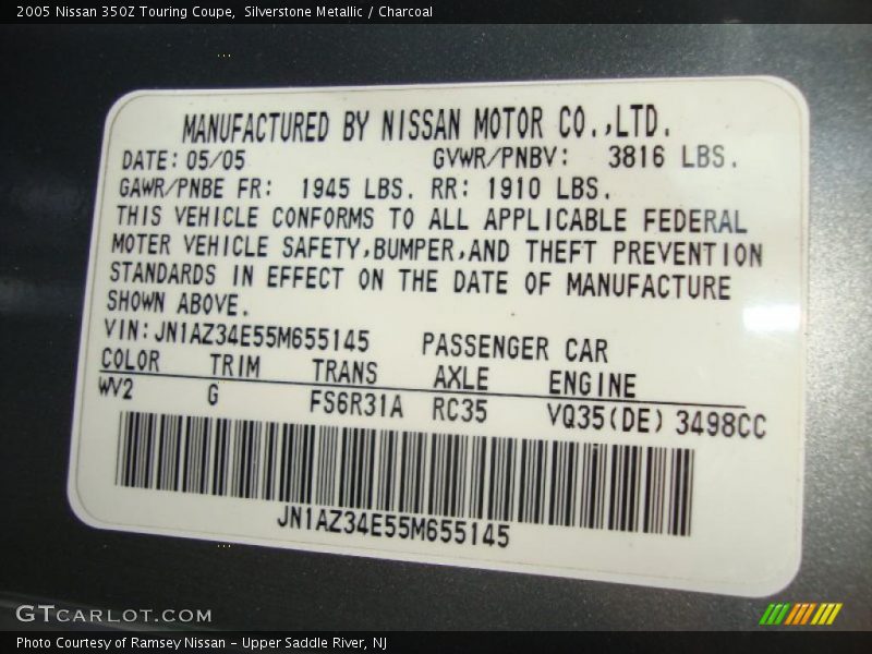 Silverstone Metallic / Charcoal 2005 Nissan 350Z Touring Coupe