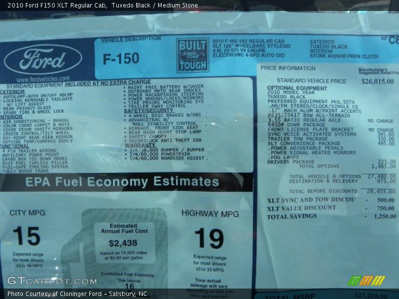 Tuxedo Black / Medium Stone 2010 Ford F150 XLT Regular Cab