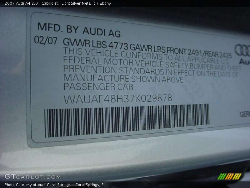 Light Silver Metallic / Ebony 2007 Audi A4 2.0T Cabriolet