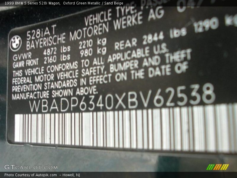 Oxford Green Metallic / Sand Beige 1999 BMW 5 Series 528i Wagon