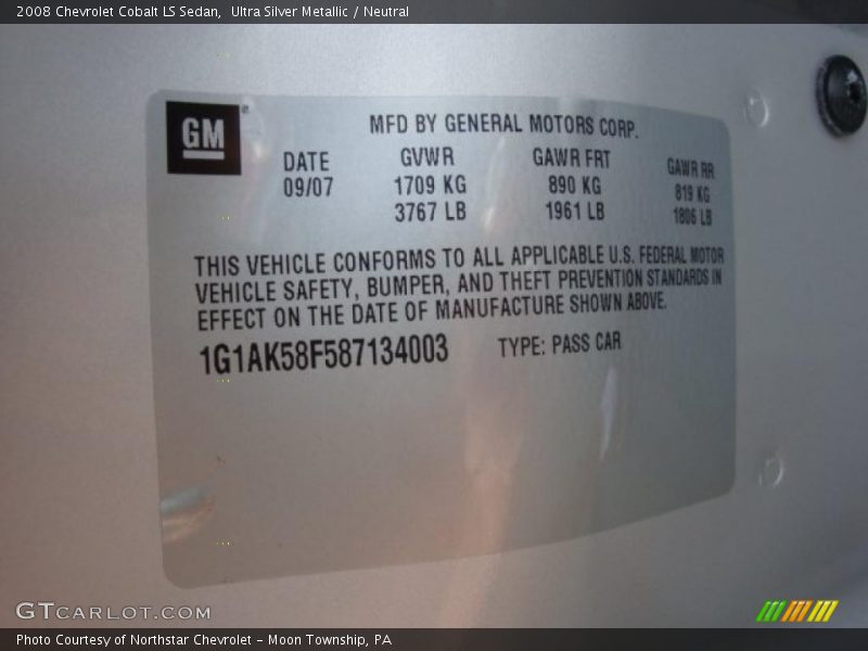 Ultra Silver Metallic / Neutral 2008 Chevrolet Cobalt LS Sedan