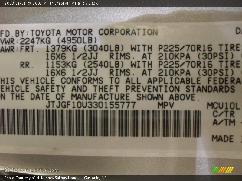 Millenium Silver Metallic / Black 2003 Lexus RX 300