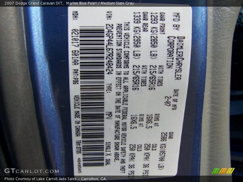 Marine Blue Pearl / Medium Slate Gray 2007 Dodge Grand Caravan SXT